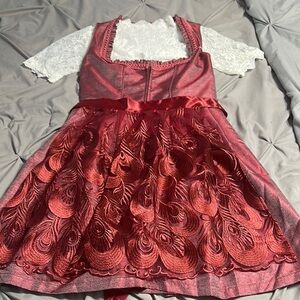NWOT Burgundy dirndl with apron and blouse